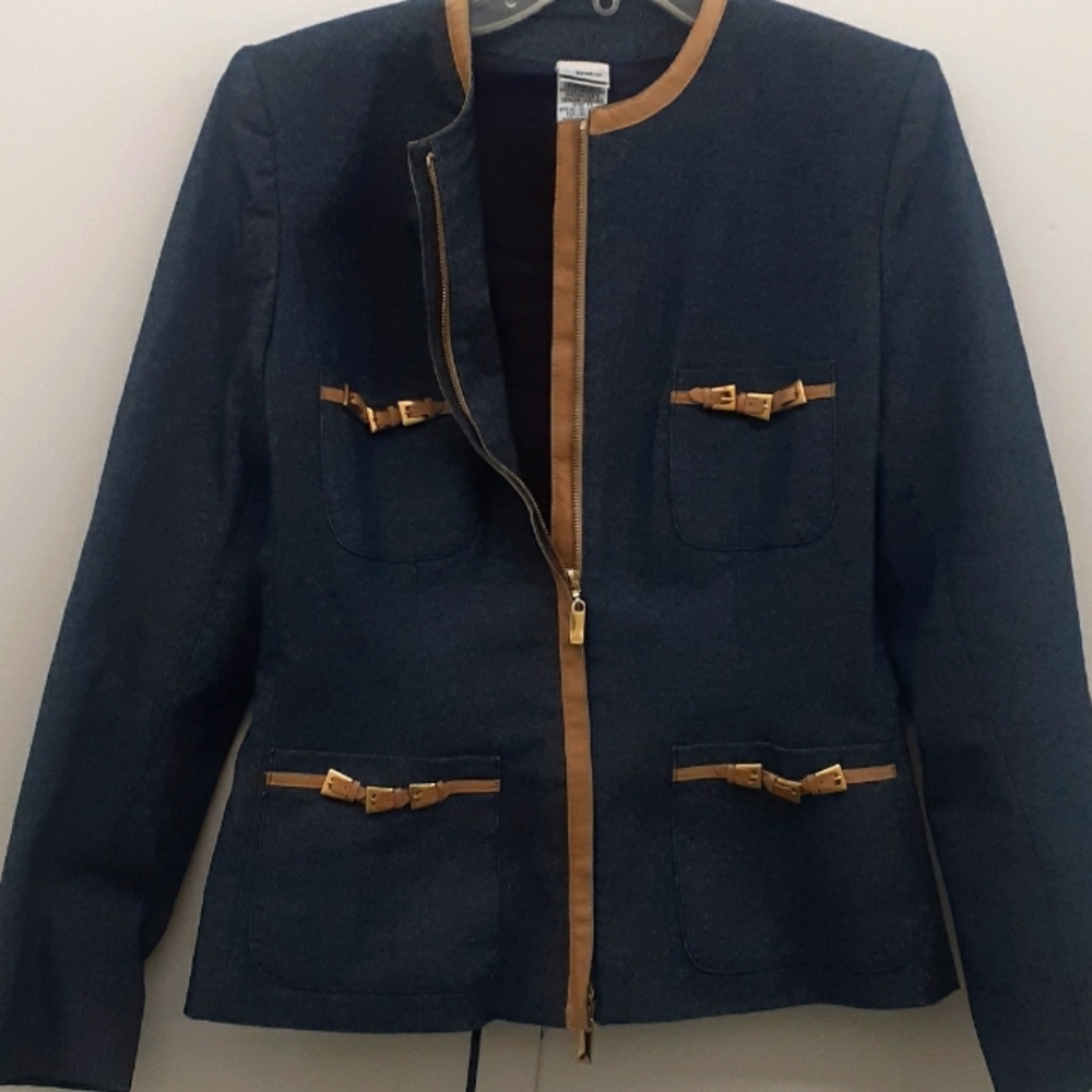 Guyfulop Navy Tan leather Trim Blazer Italy jacket - Picture 7 of 11